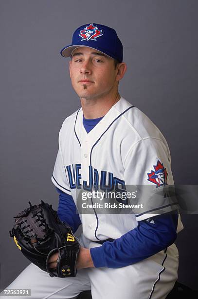 Pitcher Chris Baker of the Toronto Blue Jays poses for a studio portrait during Blue Jays Picture Day at the Dunedin Stadium in Dunedin, Florida....