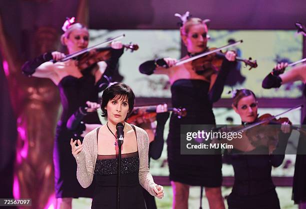 Irish singer Enya performs on stage during the 2006 World Music Awards at Earls Court on November 15, 2006 in London.