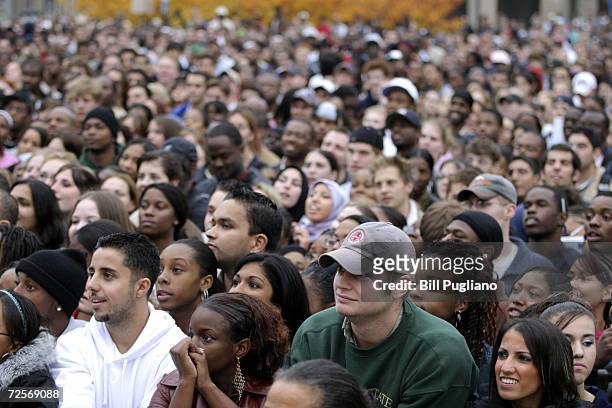 Several thousand people attend a Vote Or Die rally at Wayne State University October 26, 2004 in Detroit, Michigan. The rally, which featured hip-hop...
