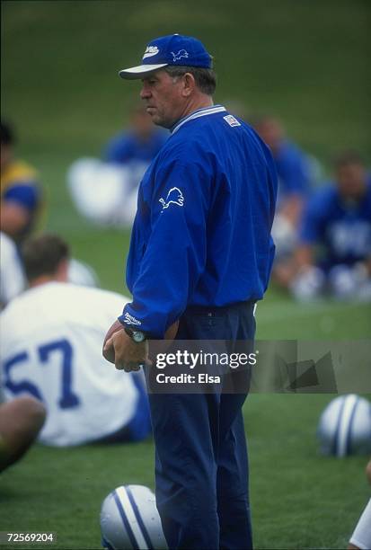 Coach Gary Moeller of the Detroit Lions in action during Rookie Camp at the Silverdome Practice Field in Pontiac, Michigan. Mandatory Credit: Elsa...