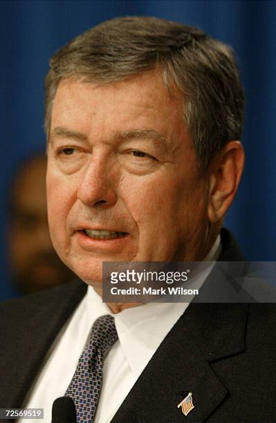 Attorney General John Ashcroft announces indictments at the Justice Department March 14, 2002 in Washington, DC. Ashcroft stated that a U.S. Grand...