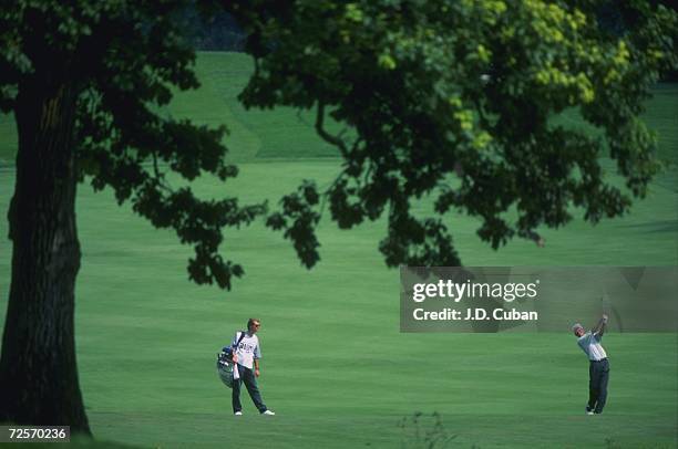 Jesper Parnevik plays a shot from the fairway during the Greater Milwaukee Open at the Brown Deer Golf Course in Glendale, Wisconsin. Mandatory...