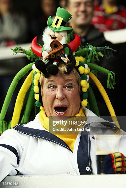 London Irish fan enjoys the atmosphere during the Powergen Cup 6th Round game between Gloucester and London Irish on November 15, 2003 at the...