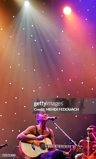 French singer Ayo performs during the 5th edition of the constantin Prize of the French best new comer, 15 November on the stage of the Olympia in...