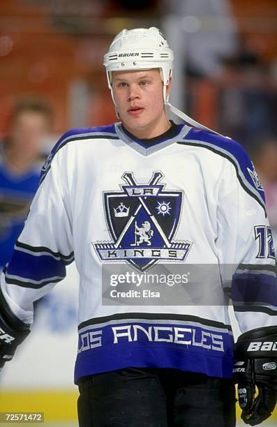 Center Olli Jokinen of the Los Angeles Kings looks on during the game against the St. Louis Blues at the Great Western Forum in Inglewood,...