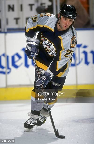 Rightwinger Sergei Krivokrasov of the Nashville Predators in action during the game against the Los Angeles Kings at the Great Western Forum in...