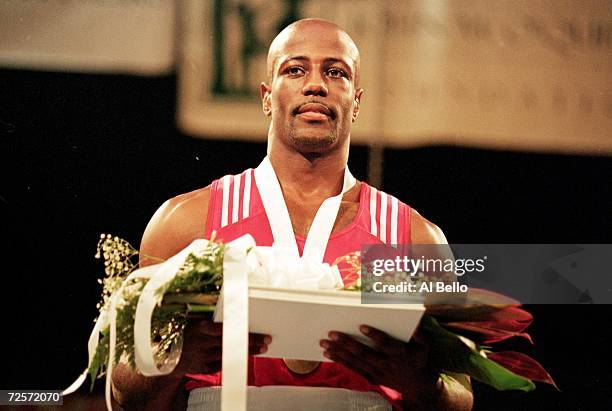 Michael Bennett of the USA receives his trophy during the World Boxing Championships at the George Brown Convention Center in Houston,Texas....