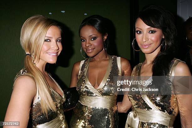 Sugababes Heidi Range, Keisha Buchanan and Amelie Berrabah pose for a picture backstage during the 2006 World Music Awards at Earls Court on November...