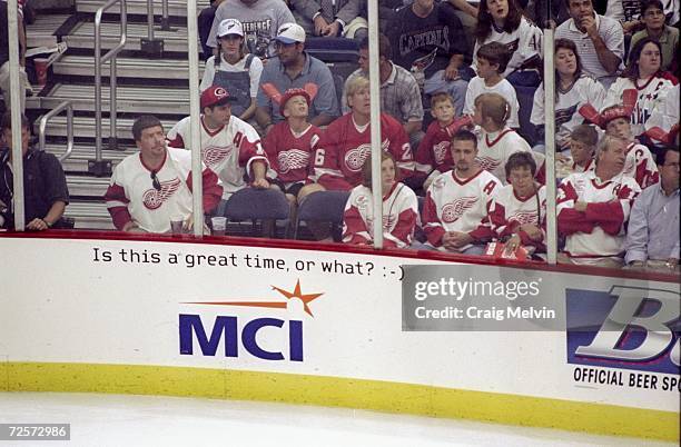 General view of the boards on the side of the ring during the Stanley Cup Finals game between the Detroit Red Wings and the Washington Capitals at...