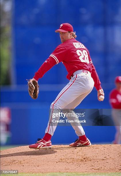 Pitcher Tyler Green of the Philadelphia Phillies in action during a spring training game against the Toronto Blue Jays at Grant Field in Dunedin,...