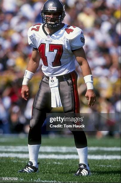 Safety John Lynch of the Tampa Bay Buccaneers in action during the game against the Green Bay Packers at Lambeau Field in Green Bay, Wisconsin. The...