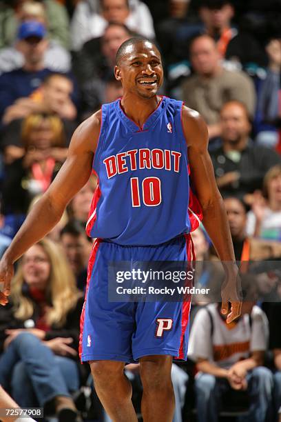 Lindsey Hunter of the Detroit Pistons reacts during the game against the Golden State Warriors on November 11, 2006 at Oracle Arena in Oakland,...