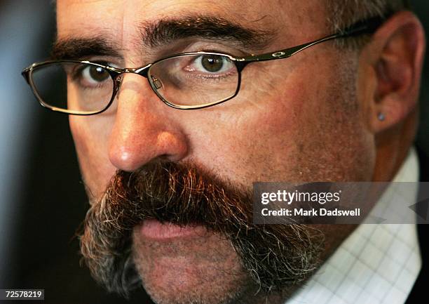 National Selection Panel member Merv Hughes speaks with media after a press conference to announce the team to play England in the First Ashes Test...