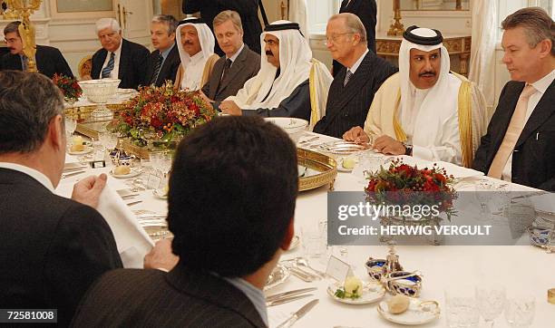 King Albert II of Belgium and Crown Prince Philippe ) have lunch with the Emir of Qatar Sheikh Hamad bin Khalifa al Thani , Belgian Foreign Minister...