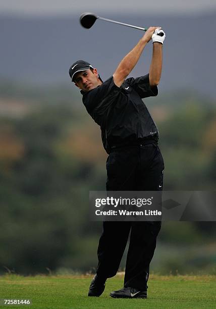 Alexandre Rocha of Brazil tees off on the seventh hole during the sixth round of the European Tour Qualifying School - Final Stage at The San Roque...