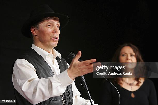 Gunther von Hagens , known as "The Plastinator", speaks to the media during the inauguration at the Plastinarium workshop and showroom on November...