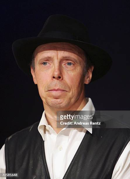 Gunther von Hagens, known as "The Plastinator", speaks to the media during the inauguration at the Plastinarium workshop and showroom on November 16,...