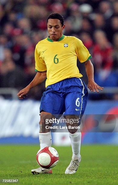 Correia Adriano of Brazil passes the ball during the international friendly match between Switzerland and Brazil at the St.Jakob Park on November 15,...