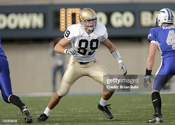 John Carlson of the Notre Dame Fighting Irish moves on the field during the game against the Air Force Falcons on November 11, 2006 at Falcon Stadium...