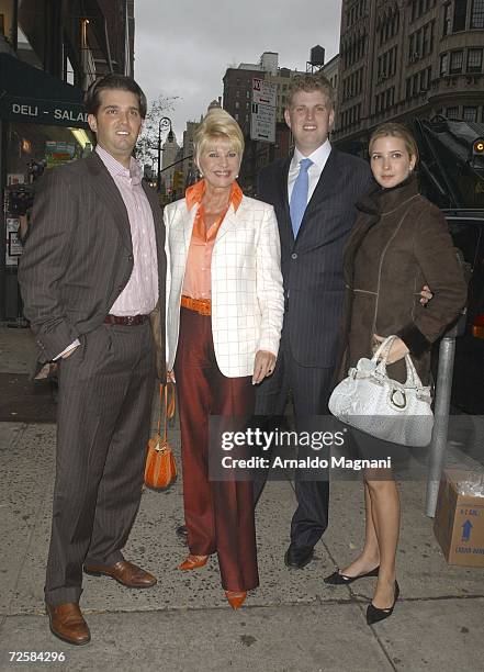 Ivana Trump poses with her children, Donald Trump Jr. , Eric Trump and Ivanka Trump after lunch at Frederick's Madison November 16, 2006 in New York...