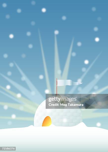 flag fluttering on the top of an igloo - igloo isolated stock illustrations