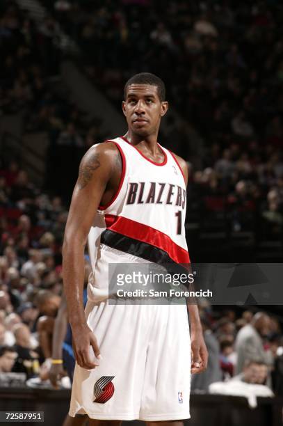 LaMarcus Aldridge of the Portland Trail Blazers is on the court during the game against the Dallas Mavericks on November 12, 2006 at the Rose Garden...