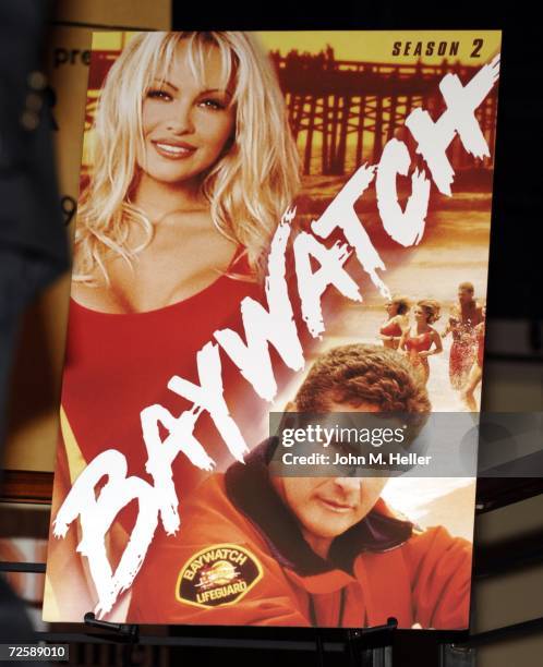Pamela Anderson signs copies of "Baywatch" DVD Seasons 1 & 2 at the Virgin Mega Store at Hollywood & Highland on November 16, 2006 in Hollywood,...