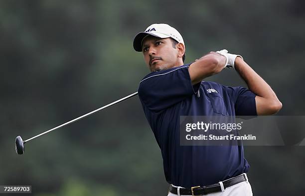 Jeev Milkha Singh of India plays his tee shot on the 13th hole during the second round of the UBS Hong Kong Open at the Hong Kong Golf Club on...