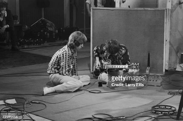 Rolling Stones members Mick Jagger and Keith Richards at the Olympic Sound Studios while making Jean Luc Godard's semi documentary movie 'Sympathy...