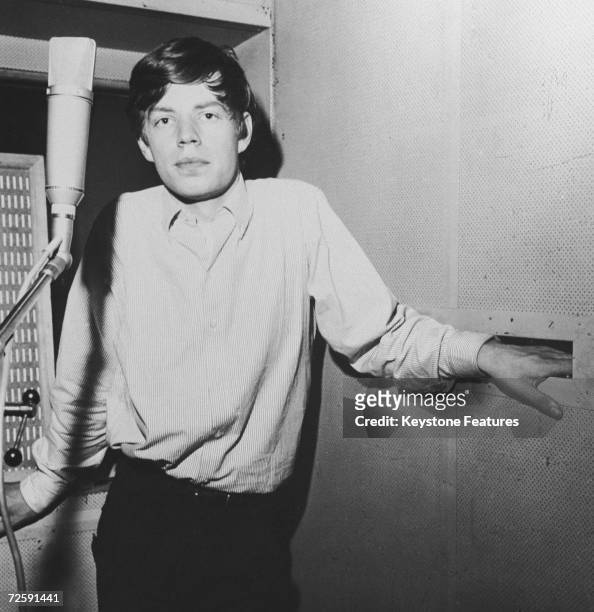 An early portrait of Rolling Stones singer Mick Jagger, at Olympic Studios while recording 'Come On', 10th May 1963.