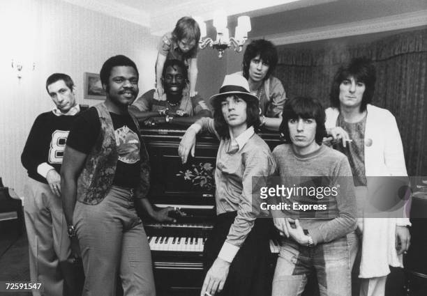 The Rolling Stones together in their hotel at 2 a.m. After a British concert, 19th May 1976. Accompanying the group on tour is Keith Richards' six...