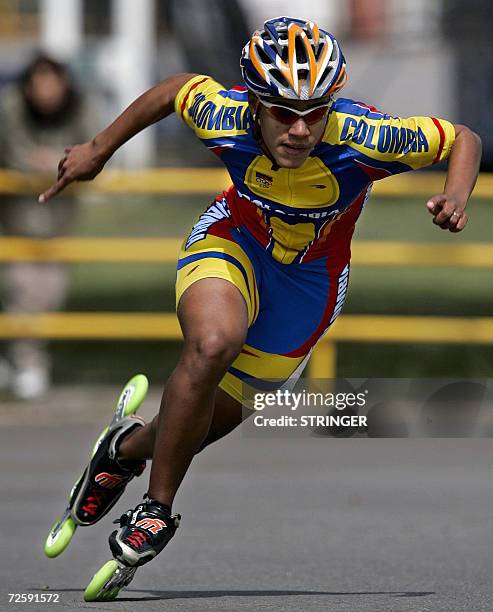 Mar del Plata, ARGENTINA: La colombiana Jennifer Caicedo participa de la competencia de patin ruta 200 m. Contra reloj en la que se adjudico la...