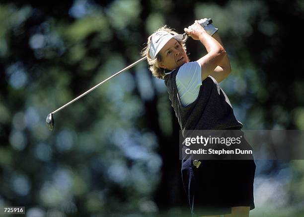 Hollis Stacy follows her tee shot during the U.S. Women's Open at the Merit Club in Libertyville, Illinois.Mandatory Credit: Stephen Dunn /Allsport