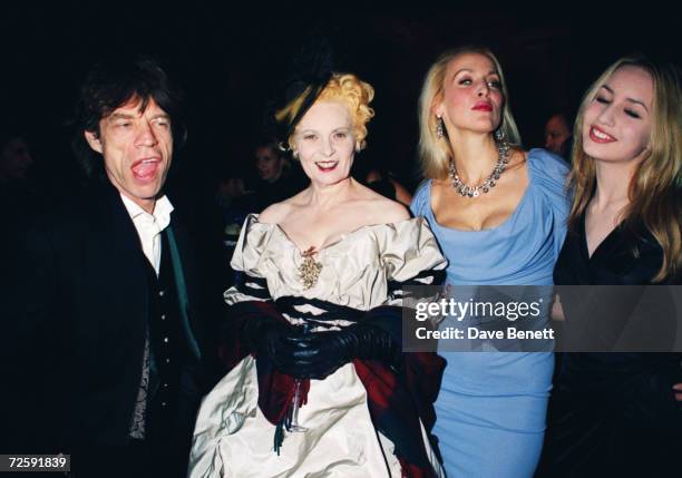 Rolling Stones singer Mick Jagger, fashion designer Vivienne Westwood, Jerry Hall and her daughter Elizabeth Jagger at a Westwood tribute by Moet &...