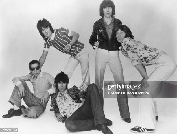 The Rolling Stones, 1977. Left to right: Charlie Watts, Ron Wood, Keith Richards, Bill Wyman and Mick Jagger.