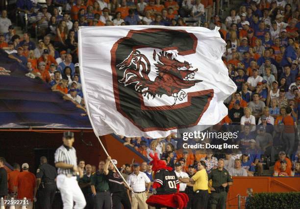 General view of the South Carolina Gamecocks flag during the game against the University of Florida Gators at Ben Hill Griffin Stadium November 11,...