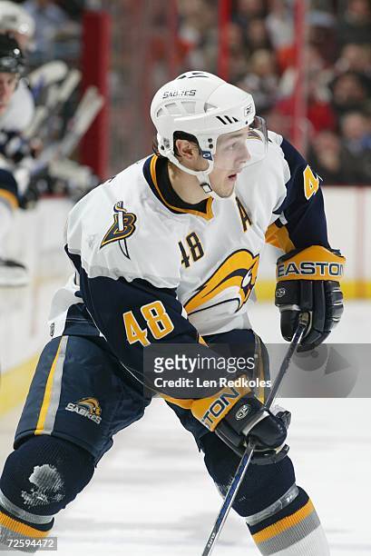 Daniel Briere of Buffalo Sabres waits for a pass during the NHL game against the Philadelphia Flyers at the Wachovia Center on November 11, 2006 in...