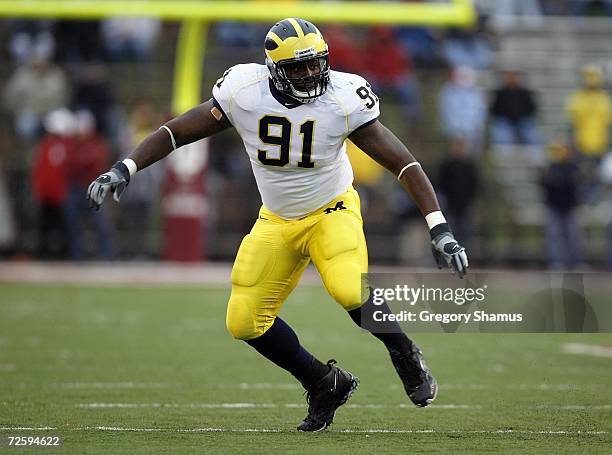Rondell Biggs of the Michigan Wolverines moves on the field during the game against the Indiana Hoosiers on November 11, 2006 at Memorial Stadium in...