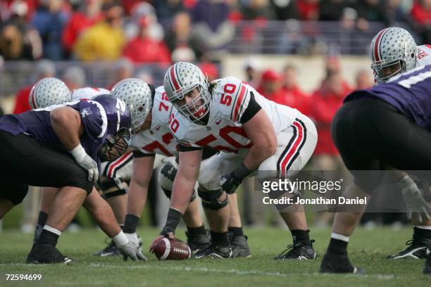 Center Doug Datish of the Ohio State University Buckeyes prepares to snap the ball during the game against the Northwestern University Wildcats on...