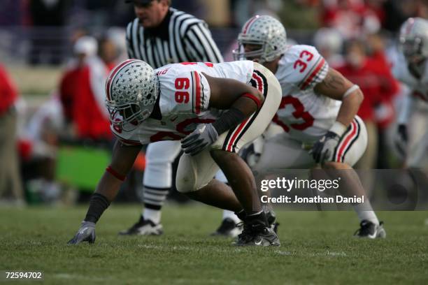 Defensive end Jay Richardson of the Ohio State University Buckeyes waits for the snap during the game against the Northwestern University Wildcats on...