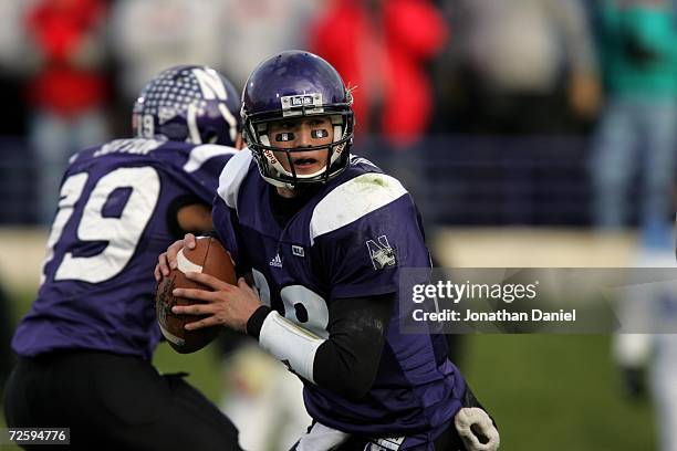 Quarterback C.J. Bacher of the Northwestern University Wildcats passes the ball against the Ohio State University Buckeyes on November 11, 2006 at...