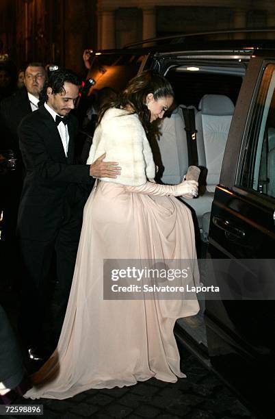 Jennifer Lopez and Marc Anthony leave the Hassler Hotel prior to the wedding of actors Katie Holmes and Tom Cruise at Castello Odescalchi on November...