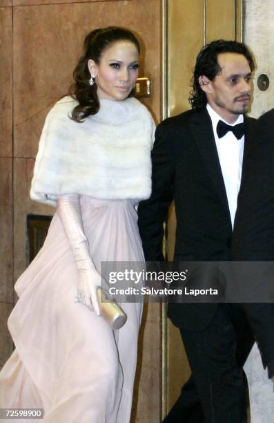 Jennifer Lopez and Marc Anthony leave the Hassler Hotel prior to the wedding of actors Katie Holmes and Tom Cruise at Castello Odescalchi on November...