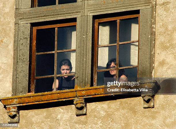 Katie Holmes looks out from a window prior to her marriage to Tom Cruise at Castello Odescalchi on November 18, 2006 in Bracciano near Rome, Italy.