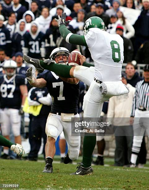 Anthony Scirrotto of Penn State blocks a punt by Brandon Fields of Michigan State during their game at Beaver Stadium November 18, 2006 in University...