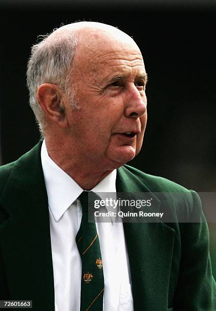 John Landy reads the Athletes Oath during the 50th anniversary of the 1956 Melbourne Olympic Games at the Melbourne Cricket Ground November 19, 2006...