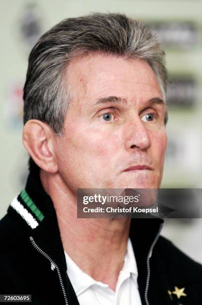 Head coach Jupp Heynckes of Monchengladbach looks thoughtful during the press conference after the Bundesliga match between Borussia Monchengladbach...