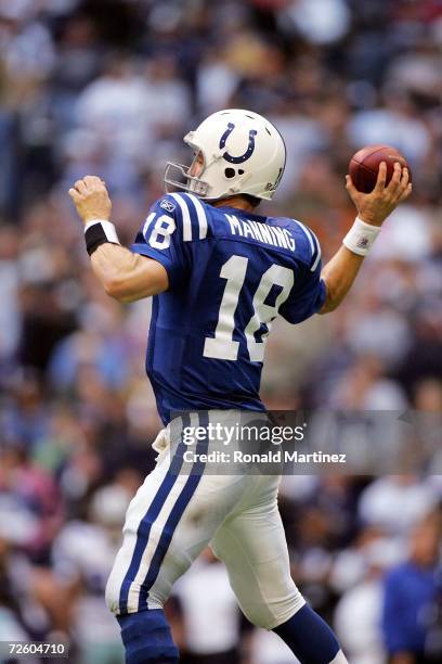Quarterback Peyton Manning of the Indianapolis Colts passes against the Dallas Cowboys at Texas Stadium on November 19, 2006 in Irving, Texas. The...