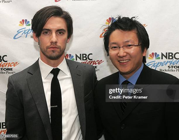Actors Milo Ventimiglia and Masi Oka from the NBC show "Heroes" make an appearance at the NBC Experience store to sign autographs and meet fans on...