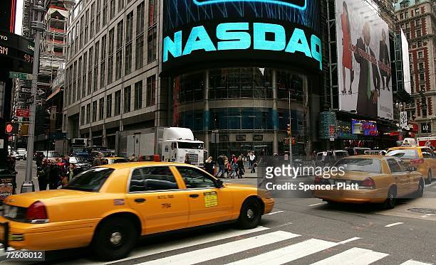 The NASDAQ MarketSite in Times Square is seen November 20, 2006 in New York City. For the second time this year, the London Stock Exchange turned...